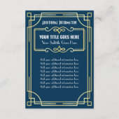 Carte D'accompagnement Art Déco Mariage Gold Blue Informations complément (Dos)