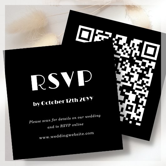 Carte D'accompagnement Art déco noir | Code QR | Mariage RSVP