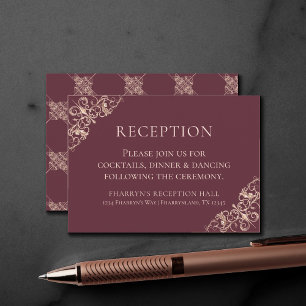 Carte D'accompagnement Art déco Nouveau Réception or Rose Bourgogne