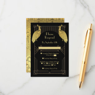 Carte D'accompagnement Art Déco Peacock Speer Easy Party Gold & Black