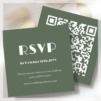 Carte D'accompagnement Art déco vert de la forêt | Code QR | Mariage RSVP