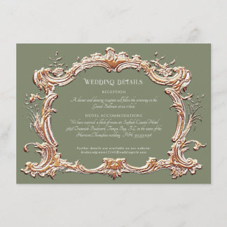 Carte D'accompagnement Art Nouveau Elegant Sage et Gold Mariage Détails