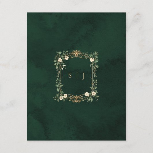 Carte D'accompagnement Art Nouveau Green and Gold Wedding QR Details (Dos)