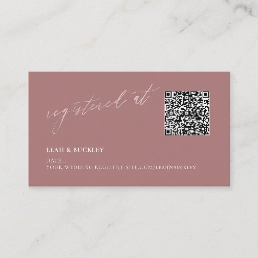 Carte D'accompagnement ArtApp QR Code Registre Dusty Rose Blush Script (Devant)