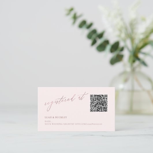 Carte D'accompagnement ArtApp QR Code Registre Faux Rose Gold Script (Debout devant)