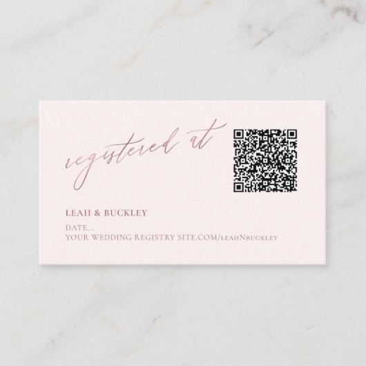 Carte D'accompagnement ArtApp QR Code Registre Faux Rose Gold Script (Devant)