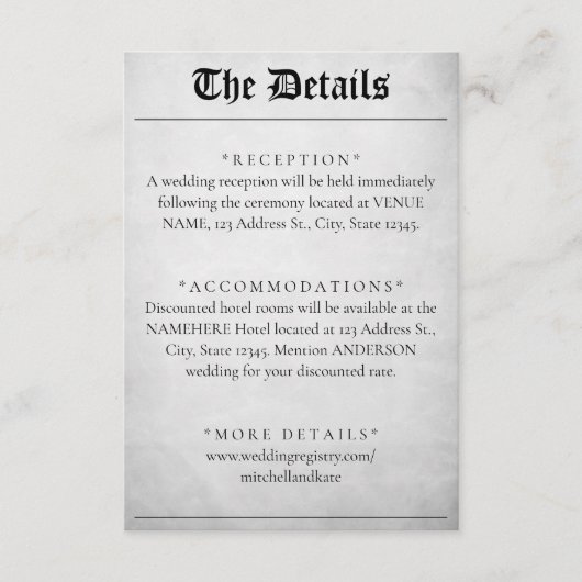 Carte D'accompagnement Article journal Détails du Mariage (Devant)