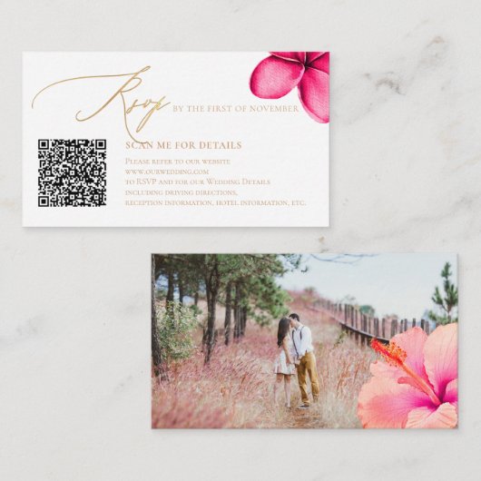 Carte D'accompagnement ArtsApp Paradise Shore QR Code Faux Gold RSVP (Devant / Derrière)