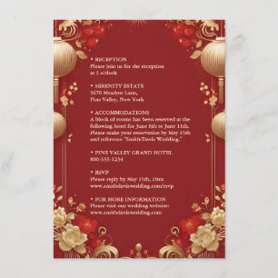 Carte D'accompagnement Asiatique Moderne Floral Chinois Mariage Bilingue