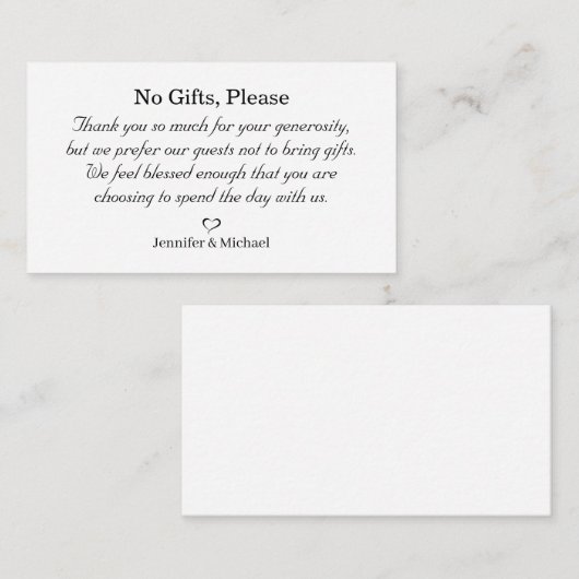 Carte D'accompagnement aucun cadeau s'il vous plaît, note cadeaux de mari (Devant / Derrière)