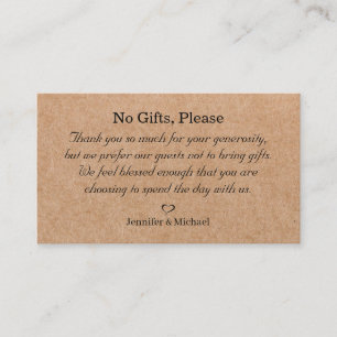 Carte D'accompagnement aucun cadeau s'il vous plaît, note cadeaux de mari