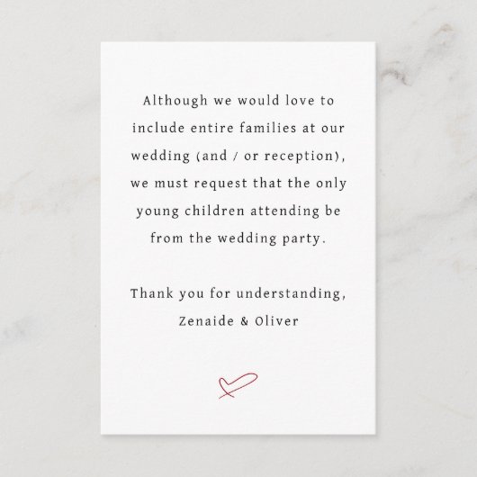 Carte D'accompagnement Aucun enfant Mariage ou accueil (Devant)