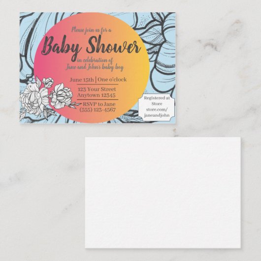 Carte D'accompagnement Augmentation de l'Invitation Baby shower Soleil Ne (Devant / Derrière)