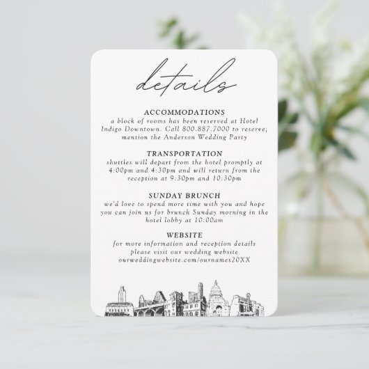 Carte D'accompagnement Austin Mariage Petits détails verticaux (Debout devant)