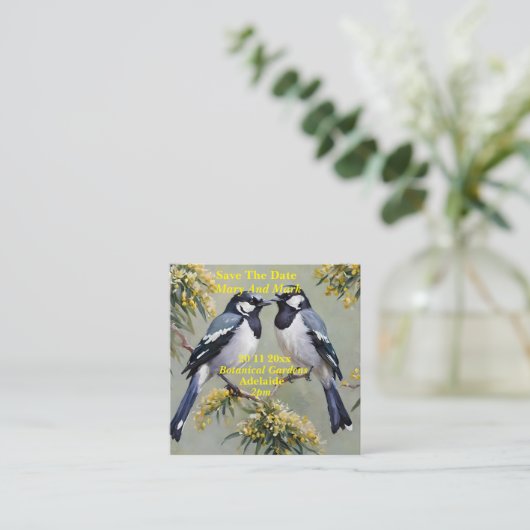 Carte D'accompagnement Australian Magpies Oil Paint, Enregistrer La Date, (Debout devant)