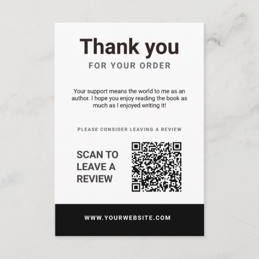 Carte D'accompagnement Author Thank You Insert Card Book Review Request (Devant)