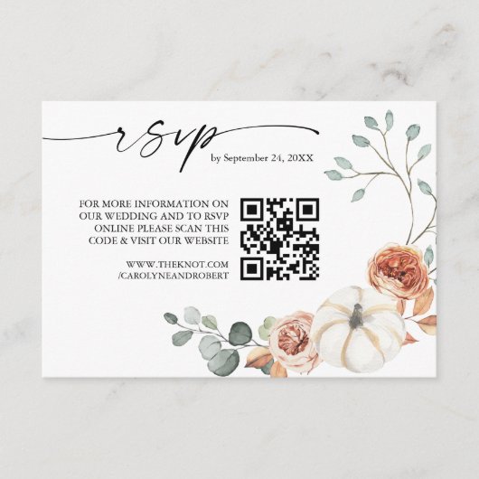 Carte D'accompagnement Automne Automne Citrouille Floral QR Code Mariage (Devant)