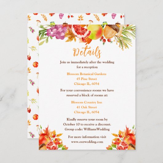 Carte D'accompagnement Automne Automne Harvest Détails du Mariage (Devant / Derrière)