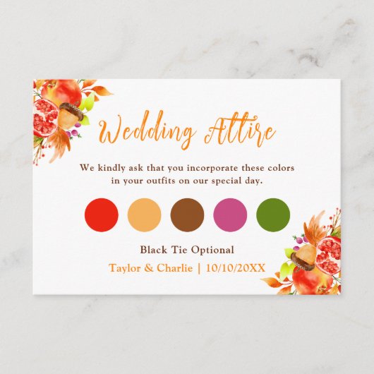 Carte D'accompagnement Automne Automne Harvest Mariage Attente Code robe (Devant)