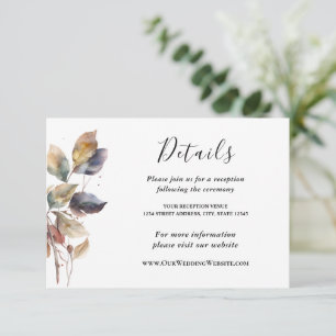 Carte D'accompagnement Automne Bleu Or Feuilles Rouges Aquarelle Mariage