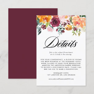 Carte D'accompagnement Automne Blooms Garland Détails du Mariage de autom