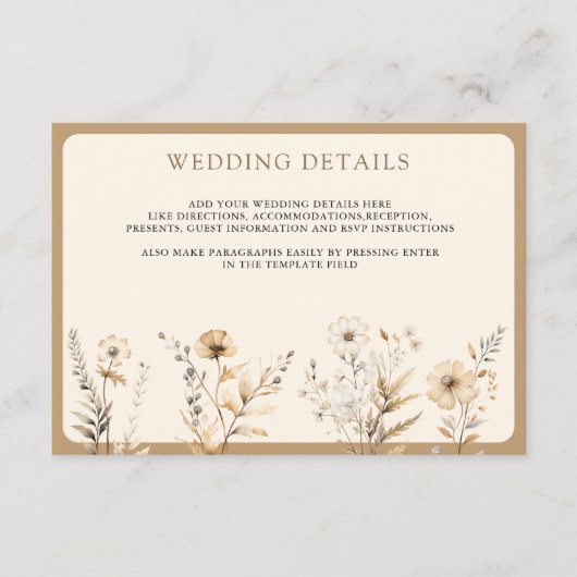 Carte D'accompagnement Automne Boho Fleur sauvage Détails du Mariage (Devant)