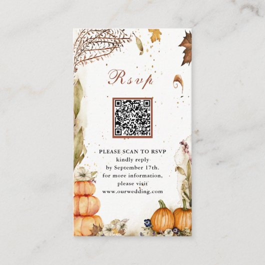 Carte D'accompagnement Automne Citrouille Automne Mariage QR Code RSVP (Devant)