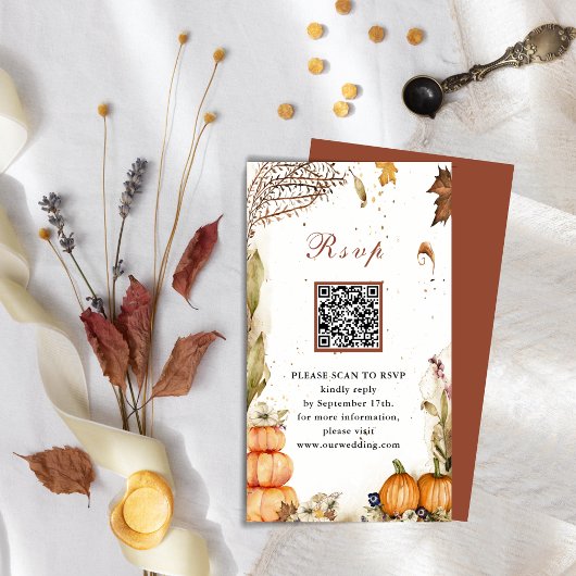 Carte D'accompagnement Automne Citrouille Automne Mariage QR Code RSVP