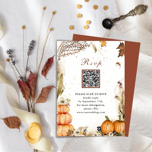 Carte D'accompagnement Automne Citrouille Automne Mariage QR Code RSVP