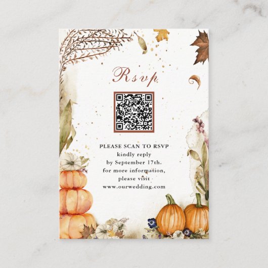 Carte D'accompagnement Automne Citrouille Automne Mariage QR Code RSVP (Devant)