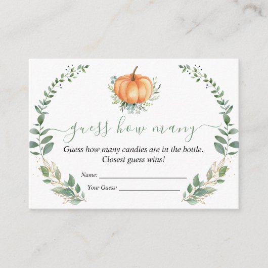 Carte D'accompagnement Automne Citrouille Baby shower de verdure Devinez (Devant)