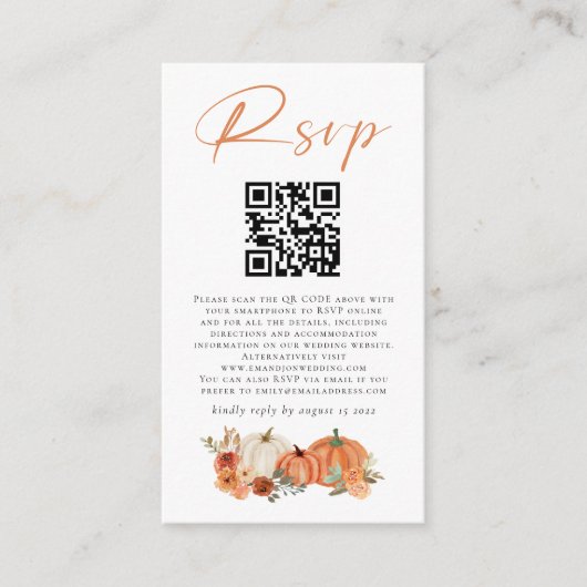 Carte D'accompagnement Automne Citrouille Florals QR Code Mariage RSVP (Devant)