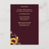 Carte D'accompagnement Automne été bordeaux tournesols détails mariages (Dos)