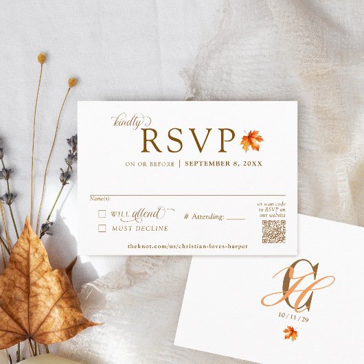 Carte D'accompagnement Automne Feuille Rustique Automne Mariage QR Code R