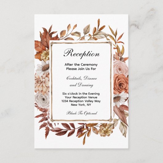 Carte D'accompagnement Automne Feuilles Florales Formelle Mariage Récepti (Devant)