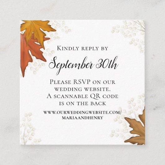 Carte D'accompagnement Automne Feuilles Mariage RSVP QR Code (Devant)