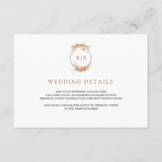 Carte D'accompagnement Automne Fleur sauvage Crest Détails du Mariage (Devant)
