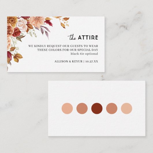 Carte D'accompagnement Automne Fleur sauvage Mariage Attente Code robe (Devant / Derrière)