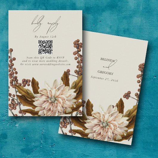 Carte D'accompagnement Automne Floral Aquarelle Mariage de automne QR Cod