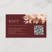 Carte D'accompagnement Automne Floral Bourgogne Crème Mariage QR Code RSV (Devant)