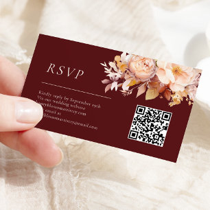 Carte D'accompagnement Automne Floral Bourgogne Crème Mariage QR Code RSV