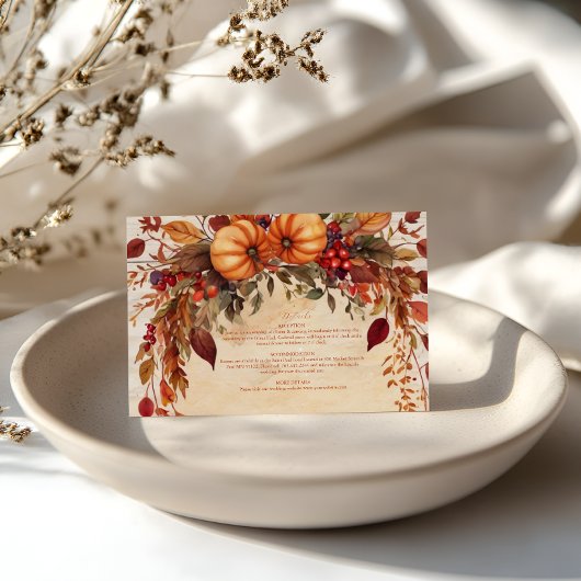 Carte D'accompagnement Automne Floral Citrouille Rustic