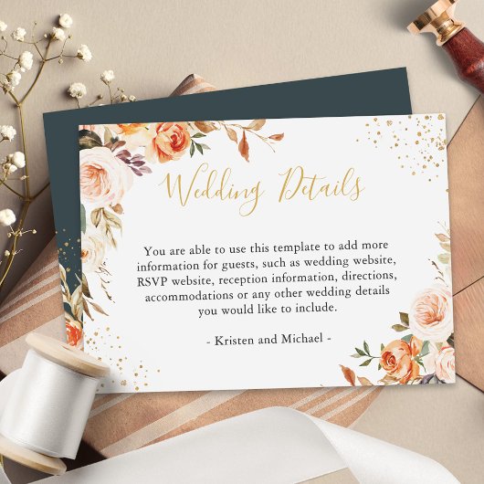 Carte D'accompagnement Automne Floral Feuille Gold Parties scintillant Ma