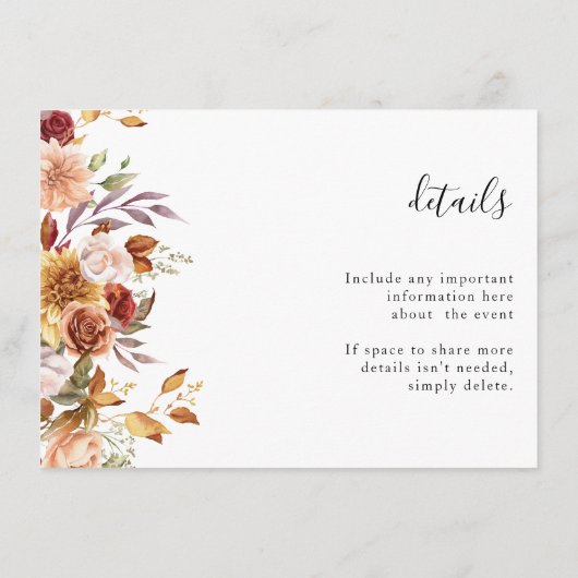 Carte D'accompagnement Automne Floral RSVP Mariage QR CODE Détails sur le (Dos)