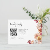 Carte D'accompagnement Automne Floral RSVP Mariage QR CODE Détails sur le (Debout devant)