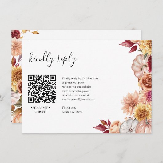 Carte D'accompagnement Automne Floral RSVP Mariage QR CODE Détails sur le (Devant / Derrière)