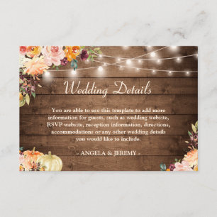 Carte D'accompagnement Automne Floral String Lights Rustic Mariage Détail