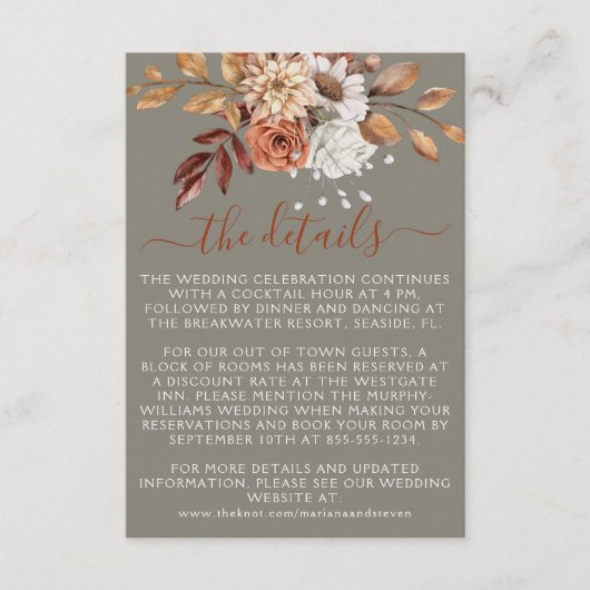Carte D'accompagnement Automne Floral sur Mariage gris (Devant)