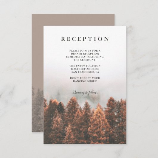 Carte D'accompagnement Automne hiver pins forêt photo chic réception (Devant / Derrière)