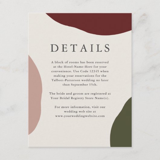 Carte D'accompagnement Automne Moderne Simple Plaisirs Détails Mariage (Devant)